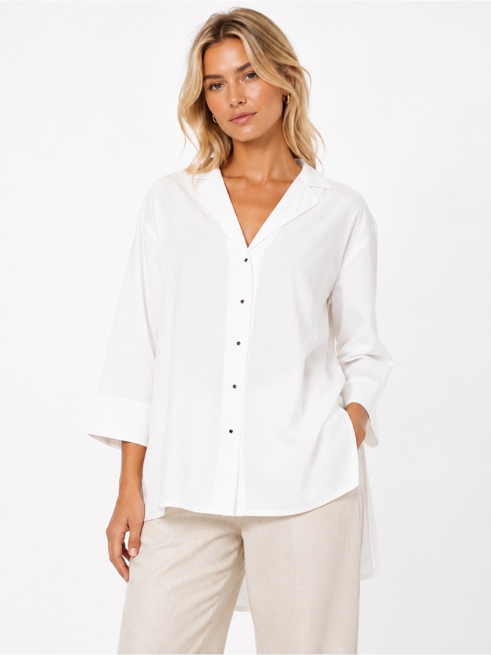 Les Copains Size 38 Crisp White Button-Down Blouse